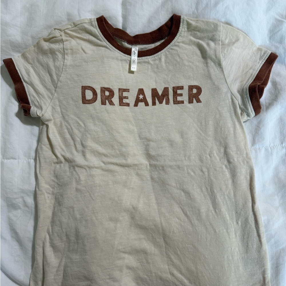 Rylee + Cru Cream Tee with Brown Collar